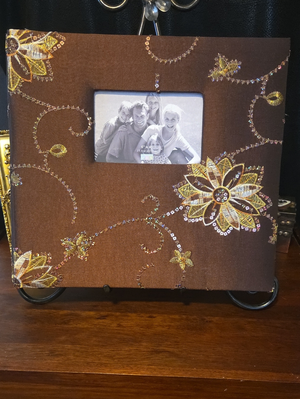 Vintage Gift Boxed Silk Embroidered Brown Floral Photo/Memory Album Heirloom